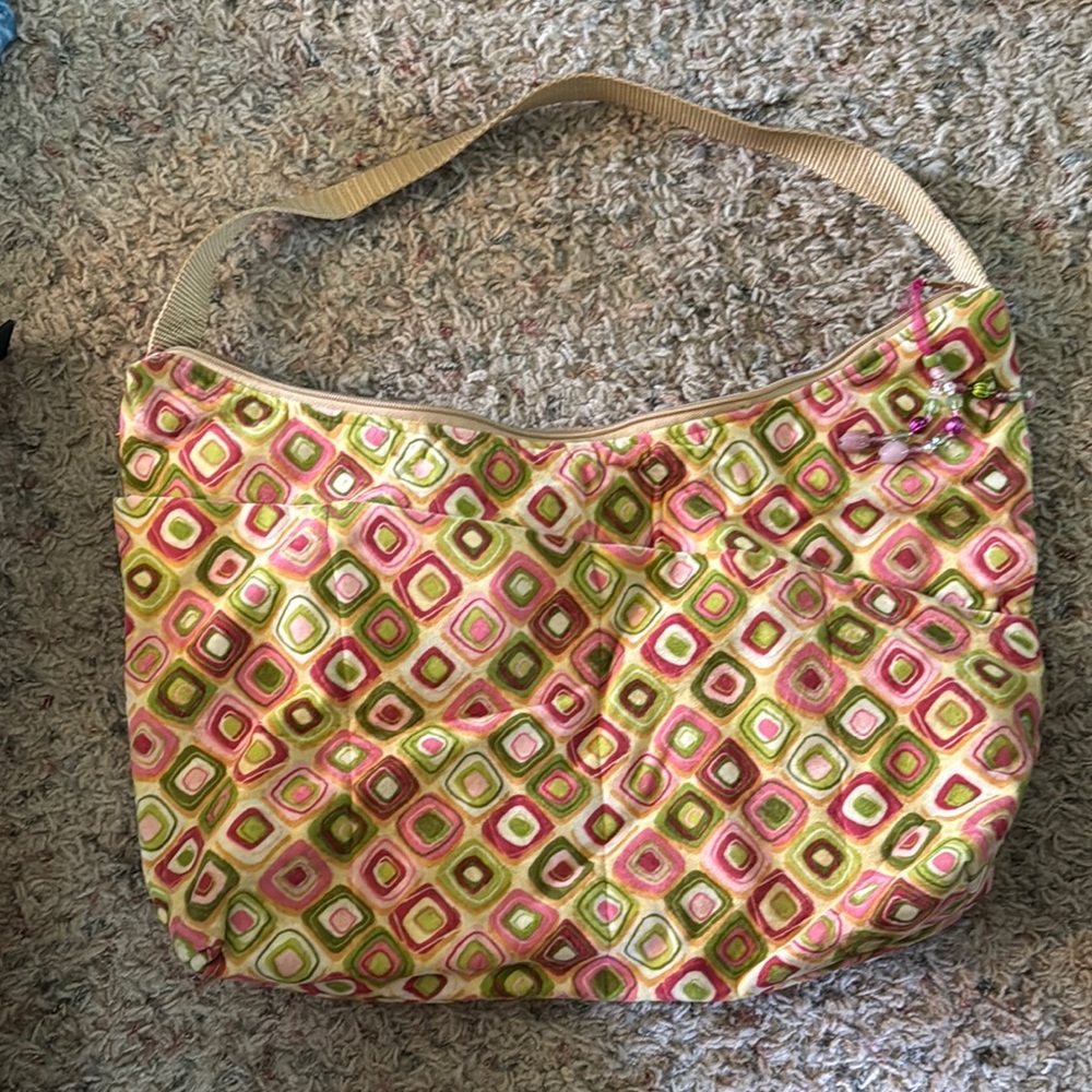 Pink and Green Geometric Shoulder Bag